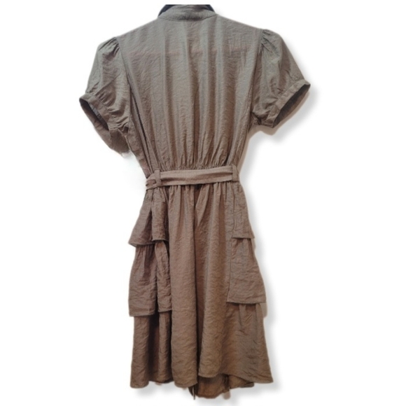 FOREVER XXI Cute 3/4 Army Green Tunic Top with Belt and Ruffles Size Small - Picture 5 of 13